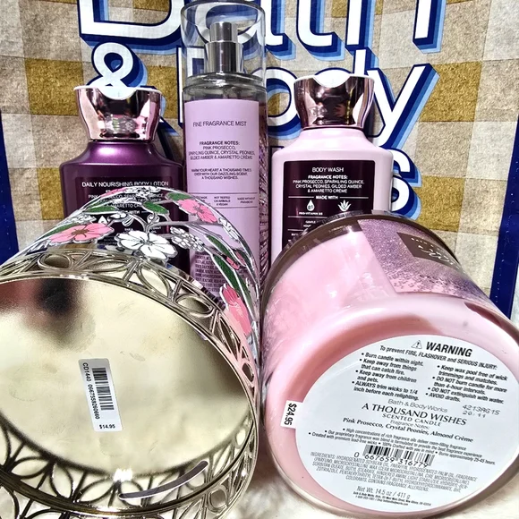 Bath & Body Works A Thousand Wishes Set + FREE Floral Candle Holder.